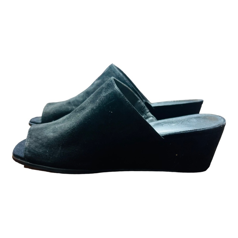 M4de black suede peep toe wedges